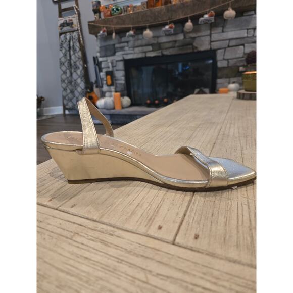 Stuart Weitzman Aleena Gold Wedge Sandals Women's Size 8B Slingback 438 MSRP - Picture 6 of 8
